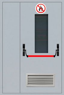 Противопожарная полуторная остекленная дверь антипаника с вент-решеткой №22038